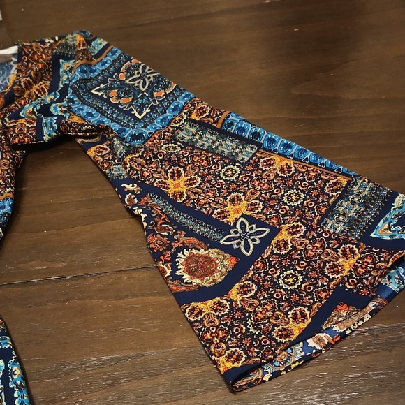 Patchwork Print Long Sleeve Shirt - Blue and Orange Hues Sz Lg - Picture 3 of 9